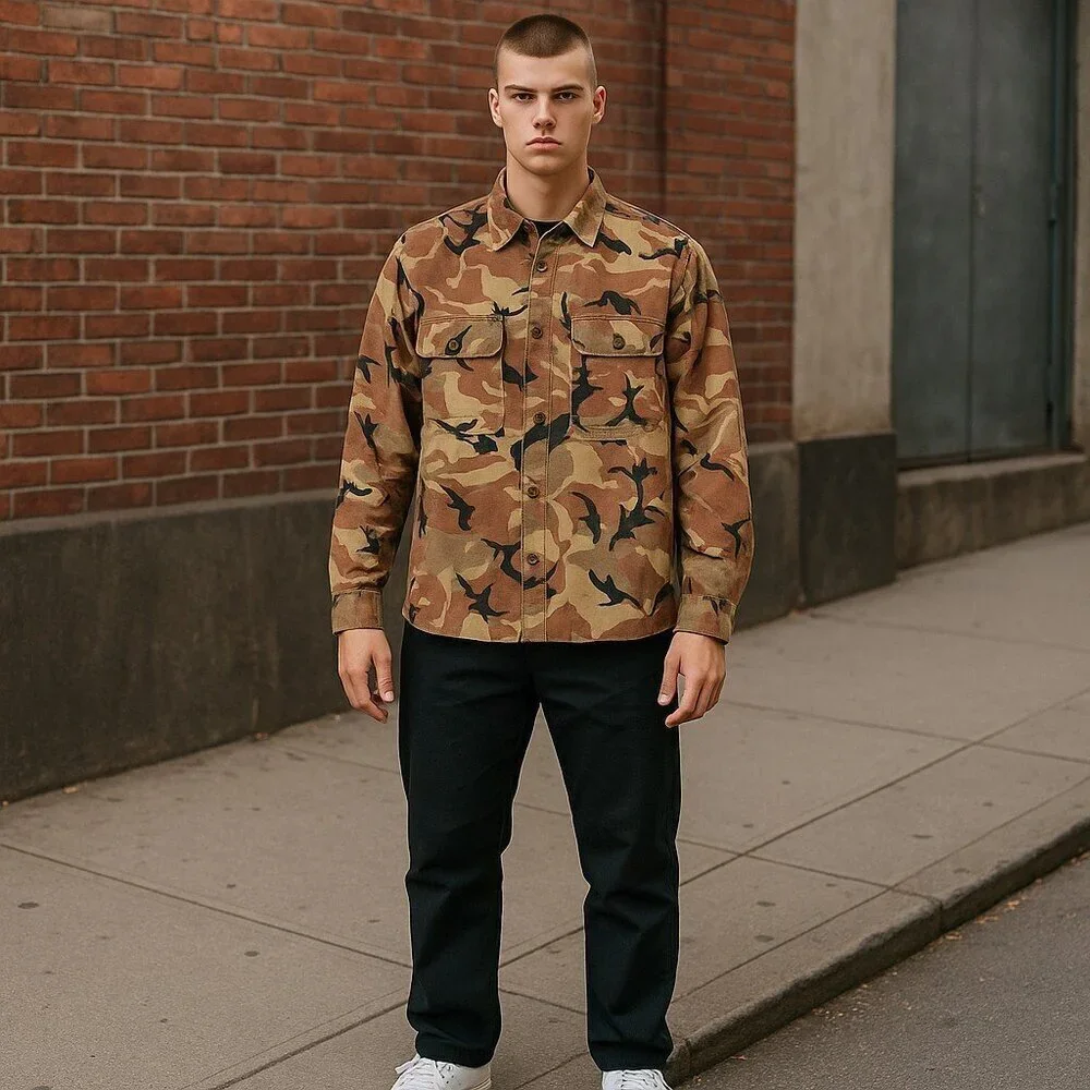 Wallace & Barnes J. Crew Camo Jacket Field Coat Cotton Canvas Over Shirt Mens S